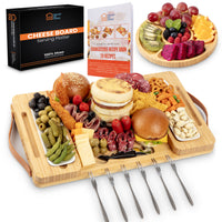 Bamboo Charcuterie Boards Gift Set with Magnetic Removable Side Trays, Fruit Tray, Handles & Bonus Recipe Book