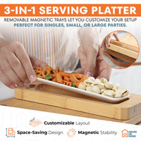 Bamboo Charcuterie Boards Gift Set with Magnetic Removable Side Trays, Fruit Tray, Handles & Bonus Recipe Book