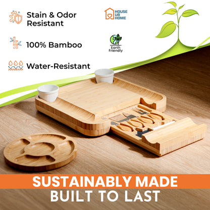 Large Bamboo Charcuterie Board Gift Set with Hidden Drawer, Fruit Tray, Knives & Bowls for Hosting & Holiday Entertaining