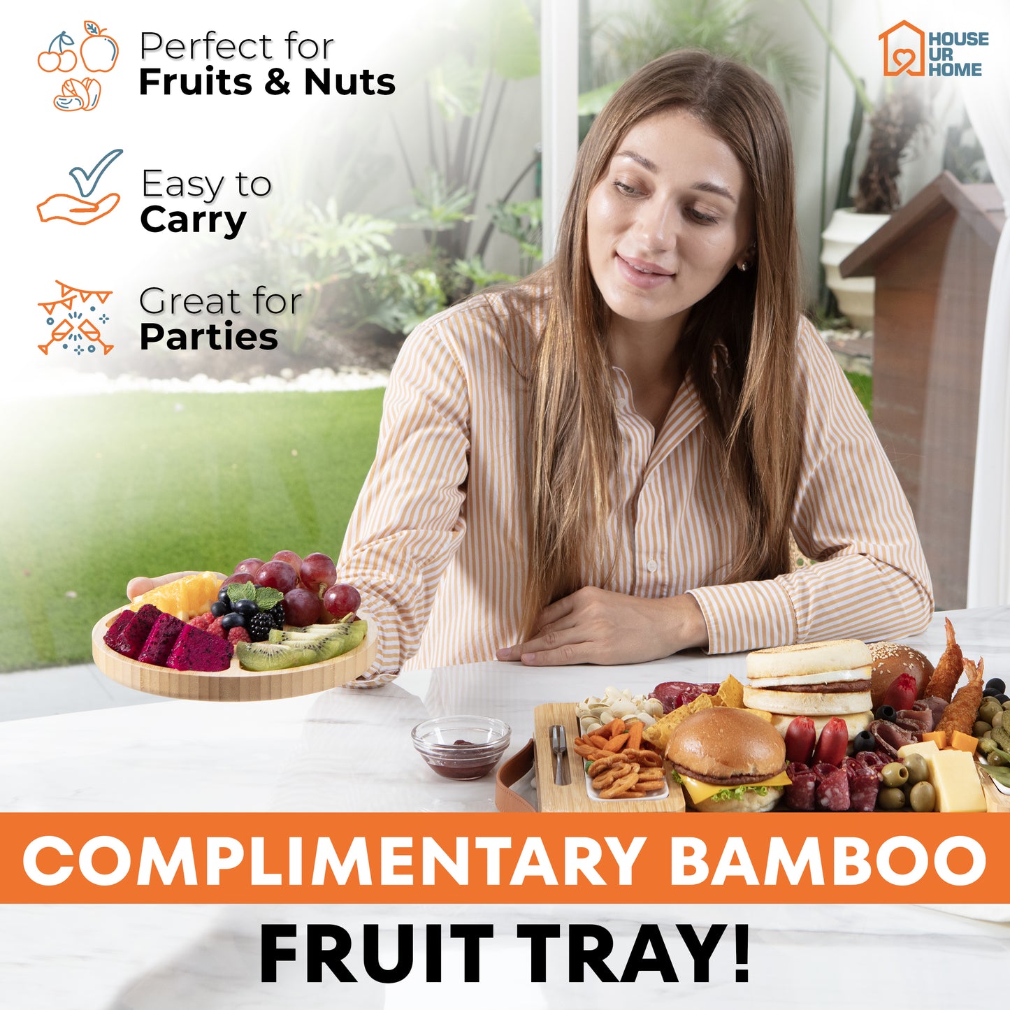 Bamboo Charcuterie Boards Gift Set with Magnetic Removable Side Trays, Fruit Tray, Handles & Bonus Recipe Book