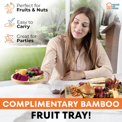 Bamboo Charcuterie Boards Gift Set with Magnetic Removable Side Trays, Fruit Tray, Handles, Cutlery-Ready Box & House Warming Gifts New Home