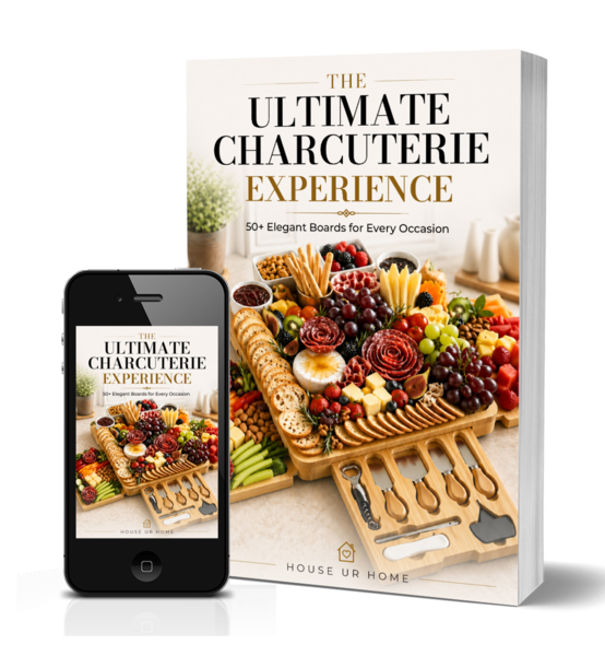 Ultimate Charcuterie Experience recipe book shown as an ebook on a smartphone and as a paperback